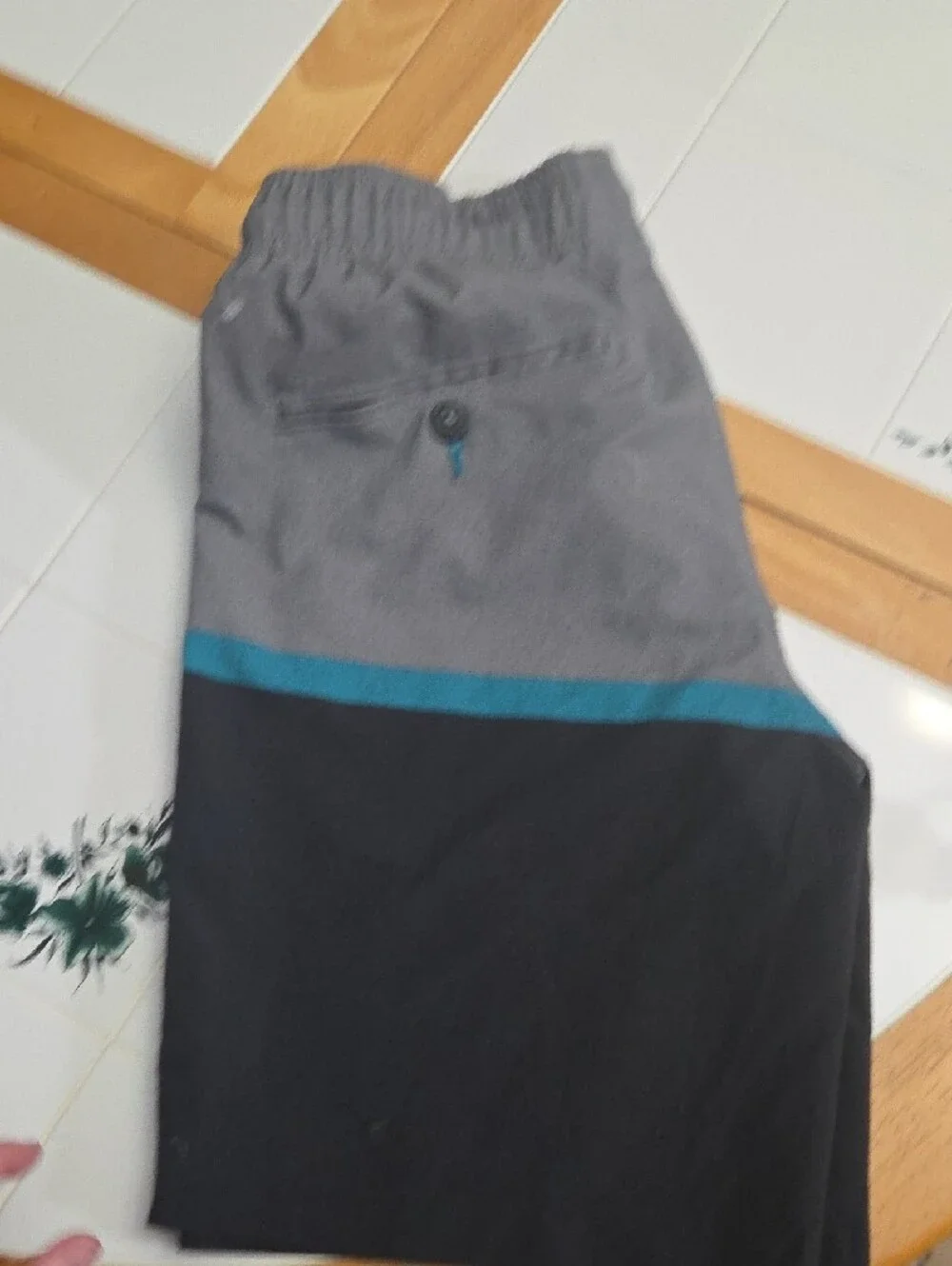 George Men's Gray and Black Swim Trunks with Teal Stripe
